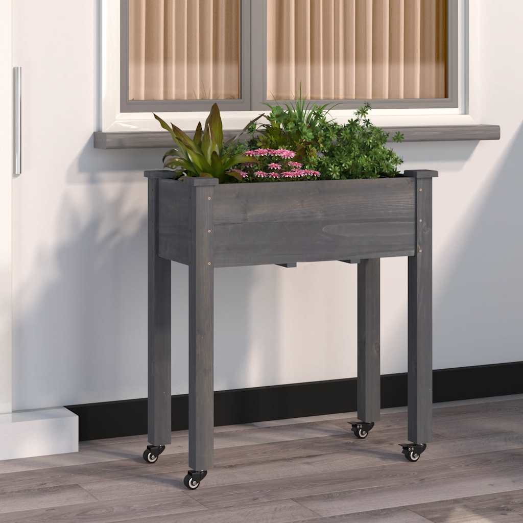 Jardinera Con Forro Y Ruedas Madera De Abeto Gris 71x37x80 Cm_1
