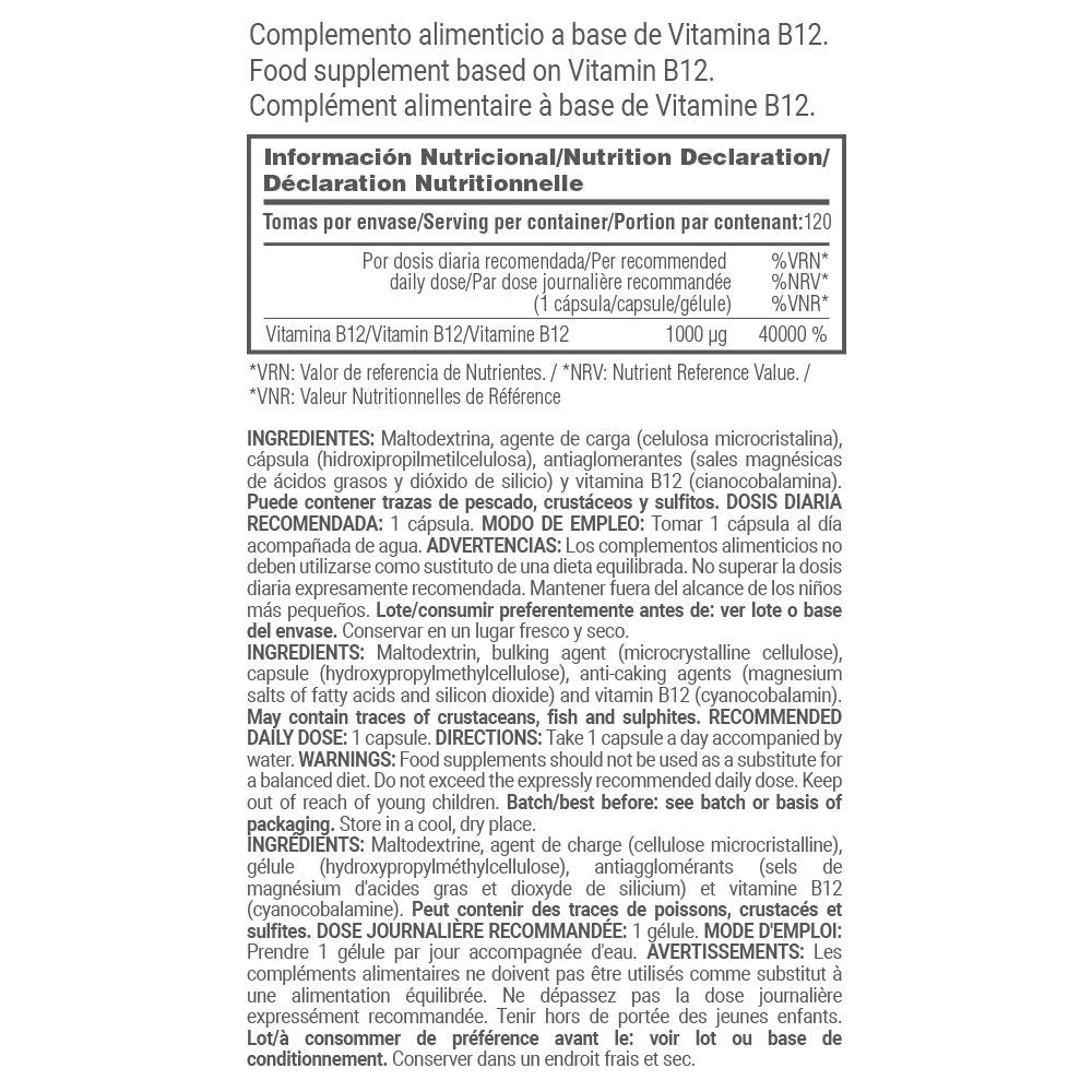 Vitamina B12 1000μg - 120 Cápsulas Vegetales - Reduce La Fatiga - Masmusculo_5