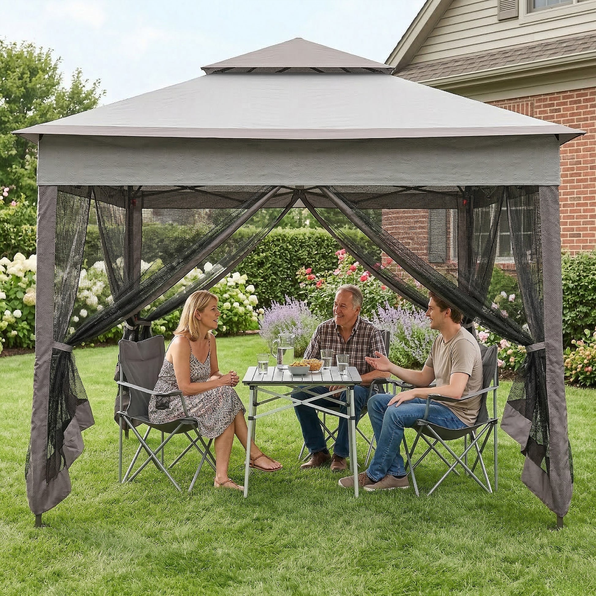 Outsunny Carpa Plegable3,3x3,3 M Con 4 Paredes Laterales De Malla Gris_4
