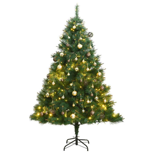 Vidaxl Árbol De Navidad Artificial Con Bisagras 150 Led Y Bolas 150 Cm_0
