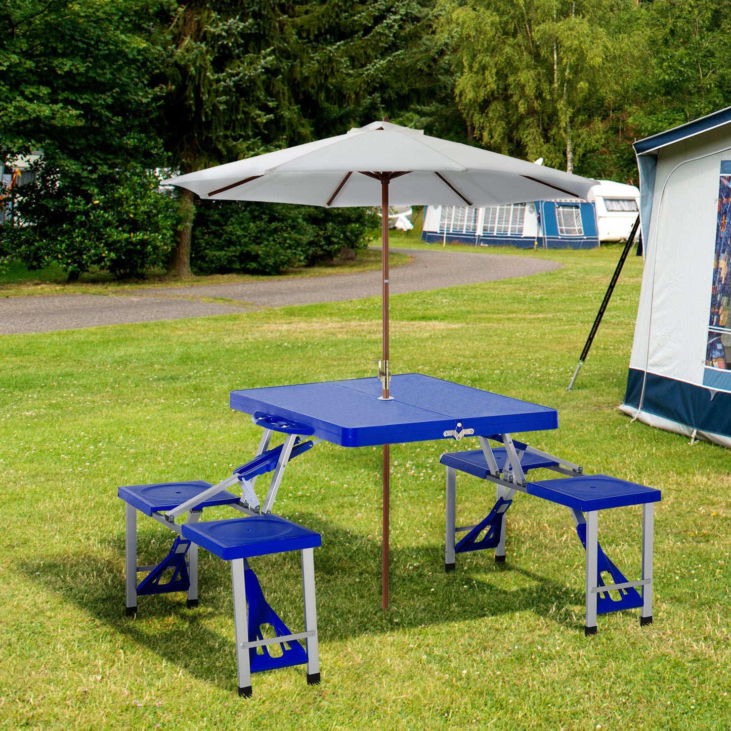 Outsunny Mesa Plegable De Camping Con 4 Asientos Agujero Para Sombrilla Picnic_1