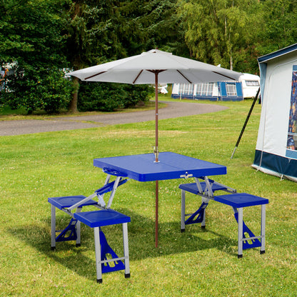Outsunny Mesa Plegable De Camping Con 4 Asientos Agujero Para Sombrilla Picnic_1