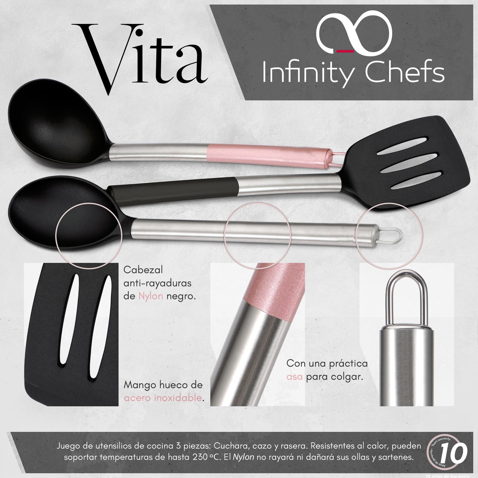 Pack De 3 Sartenes Ø20/24 Y 28 Cms + Set De 3pc De Utensilios De Cocina En Nylon