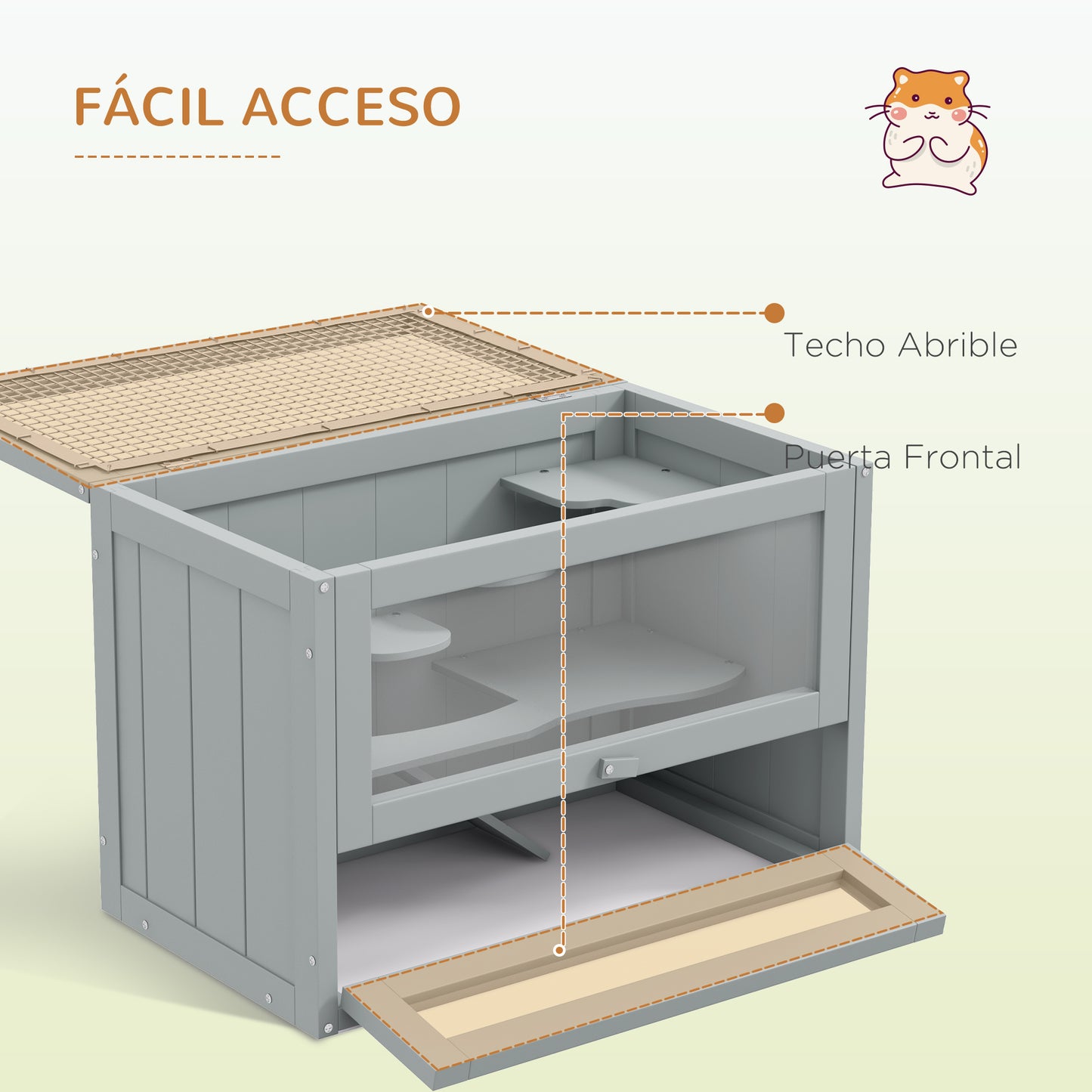 Pawhut Jaula Para Hámster De Madera De 2 Niveles Casa Para Animales Pequeños Con Plataformas Escaleras 60x35x42 Cm Gris_4