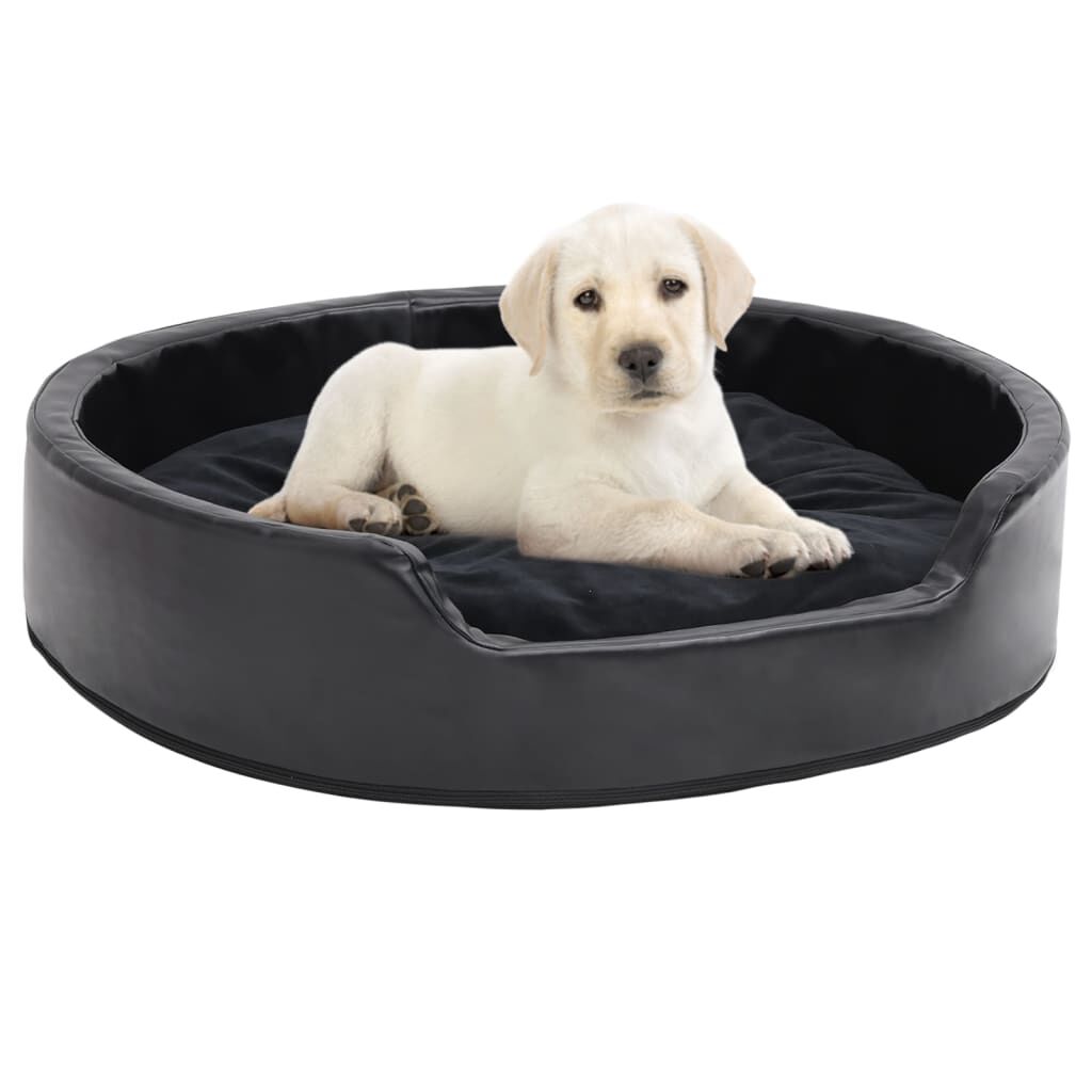 Vidaxl Cama Para Perros Felpa Y Cuero Sintético Negra 79x70x19 Cm_1