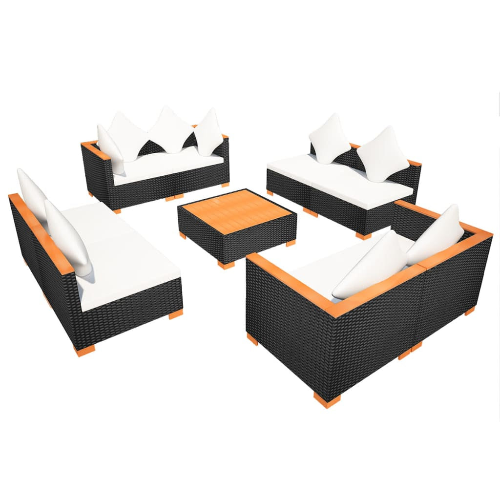 Vidaxl Set De Muebles De Jardín 9 Pzas Y Cojines Ratán Sintético Negro_4