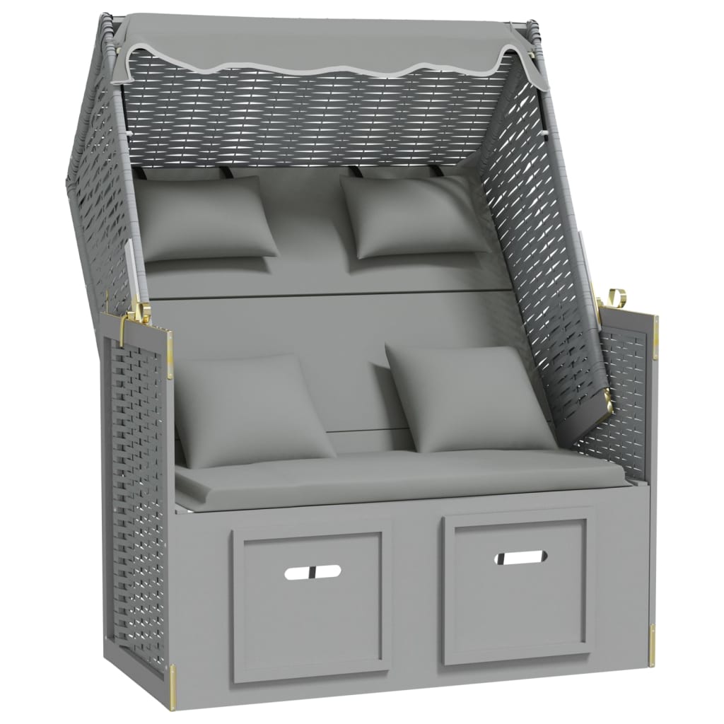 Silla Playa Strandkorb Con Cojines Ratán Sintético Madera Gris_1