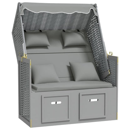 Silla Playa Strandkorb Con Cojines Ratán Sintético Madera Gris_1