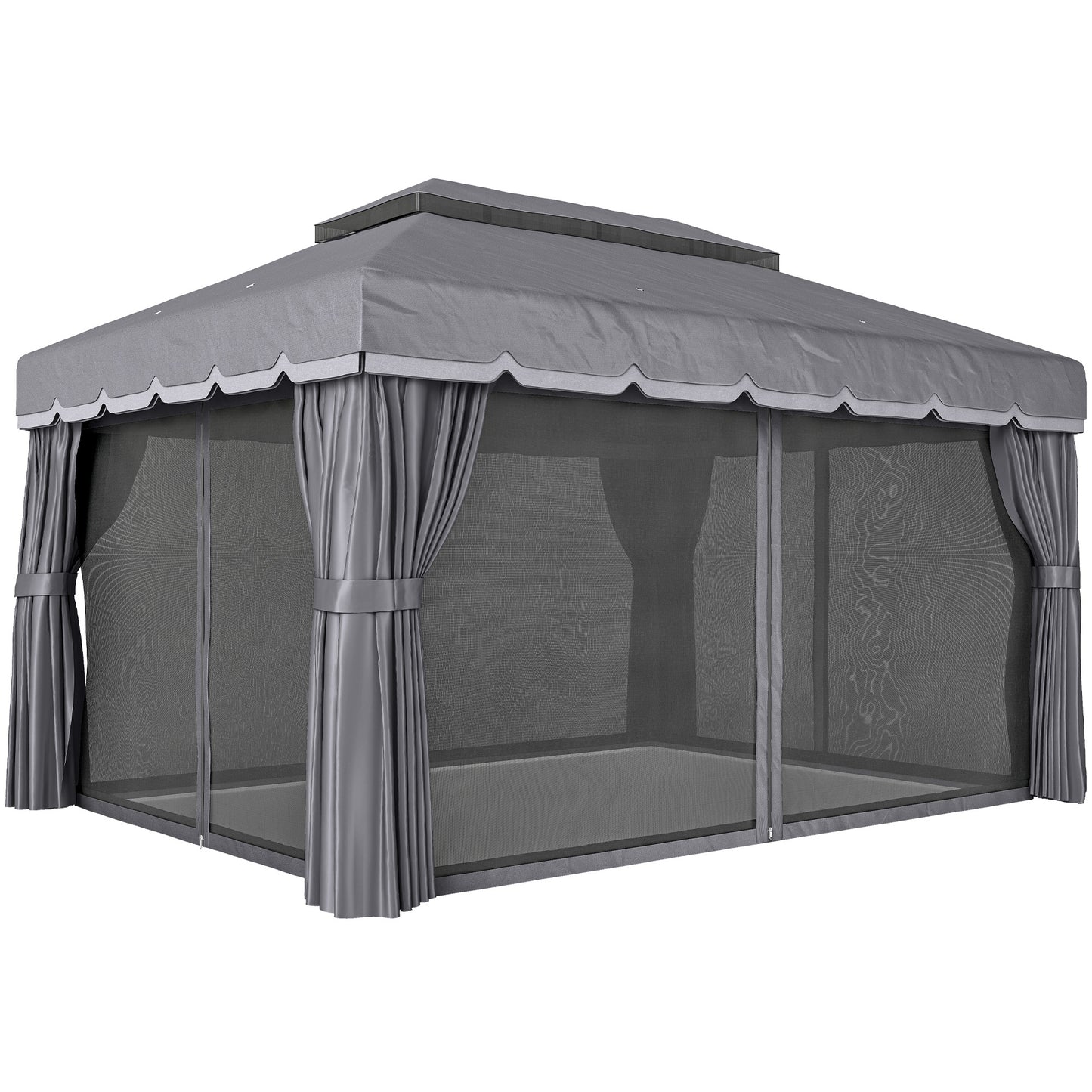 Outsunny Cenador De Jardín 4x3 M Con Doble Techo 4 Cortinas Y Mosquitera Gris_0