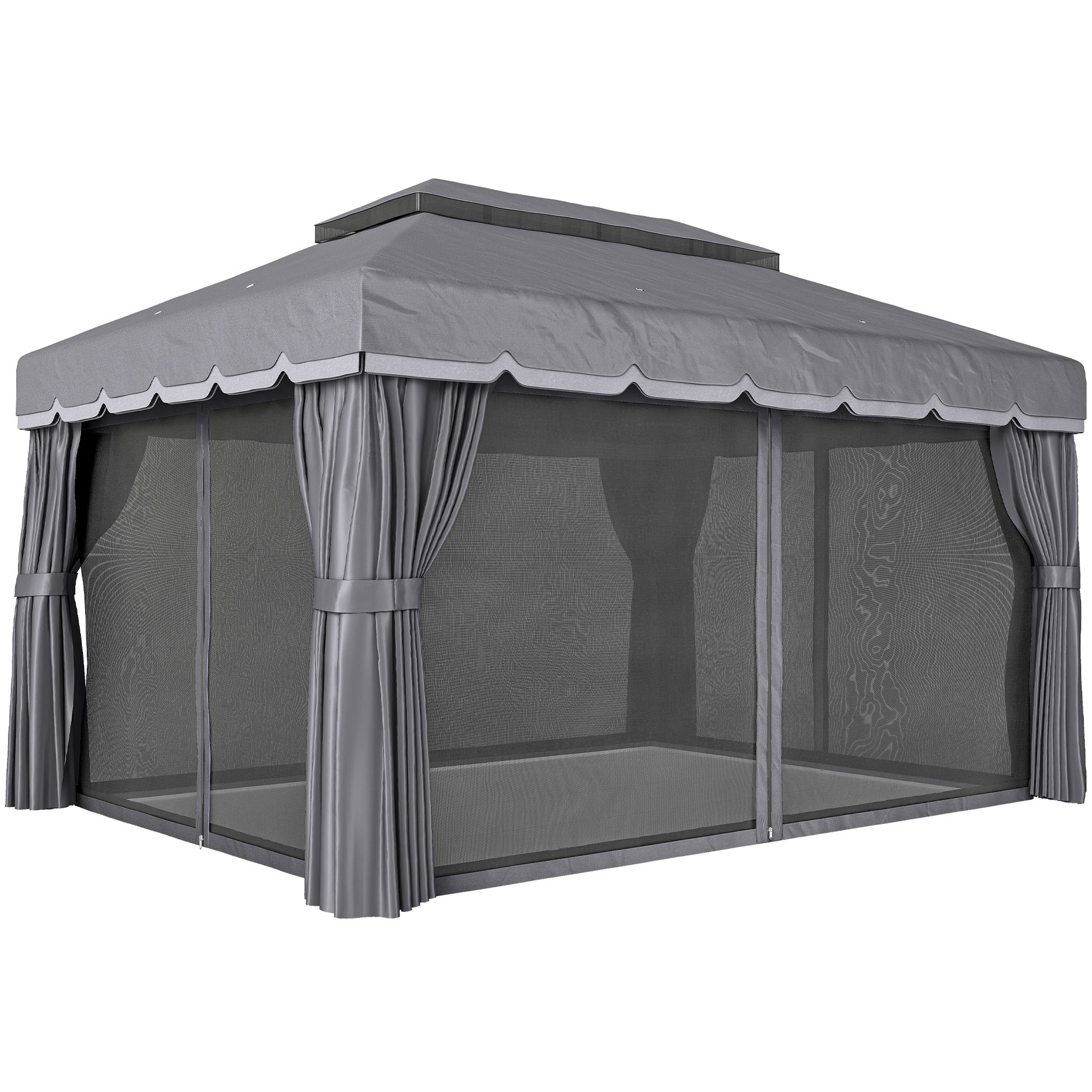 Outsunny Cenador De Jardín 4x3 M Con Doble Techo 4 Cortinas Y Mosquitera Gris_0