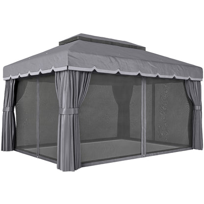 Outsunny Cenador De Jardín 4x3 M Con Doble Techo 4 Cortinas Y Mosquitera Gris_0