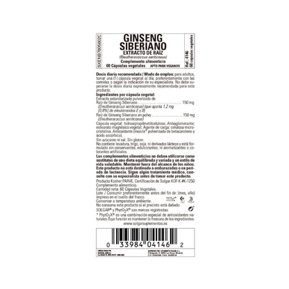 Ginseng Siberiano Extracto de Raíz, 60 cápsulas vegetales (520mg)