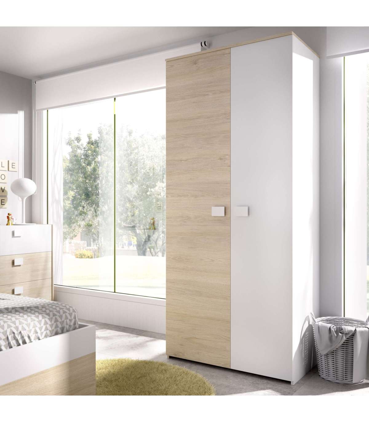 Armario Ropero 2 Puertas Abatibles Santisteban Blanco/natural, 205 Cm(alto) 90 Cm(ancho) 5_1