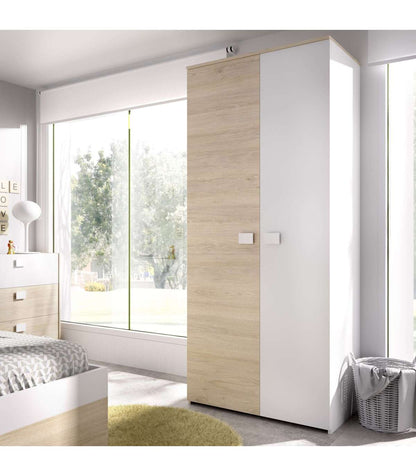 Armario Ropero 2 Puertas Abatibles Santisteban Blanco/natural, 205 Cm(alto) 90 Cm(ancho) 5_1