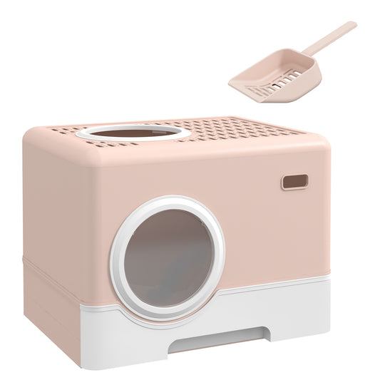 Pawhut Arenero Para Gatos Con Pala Bandeja Extraíble Puertas 52x41x38,5cm Rosa_0