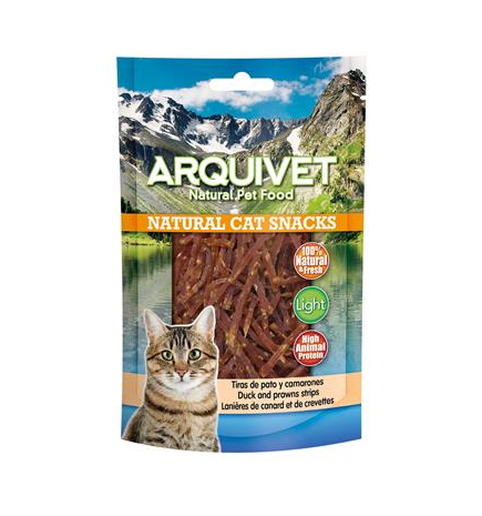 Tiras de pato y camarones Arquivet 50 g Snack natural para gatos