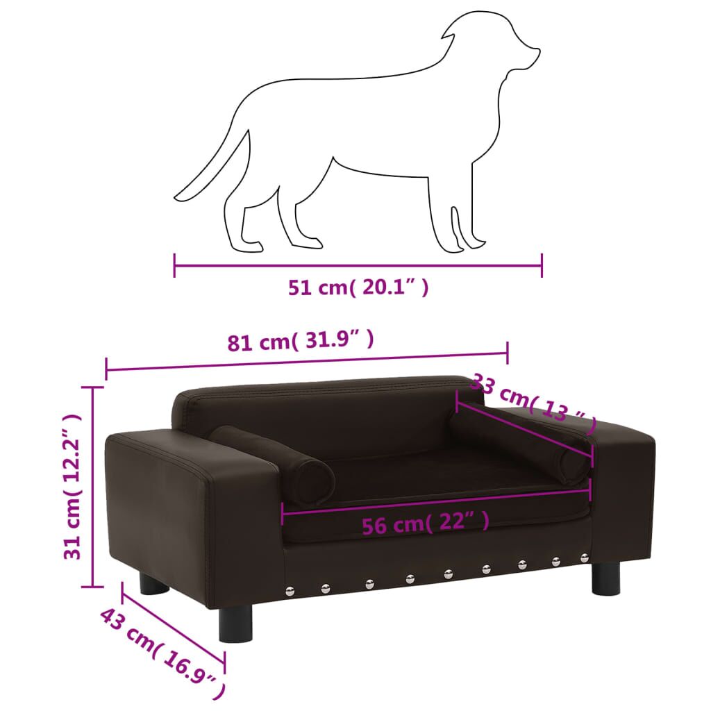 Vidaxl Sofá Para Perros Felpa Y Cuero Sintético Marrón 81x43x31 Cm_2