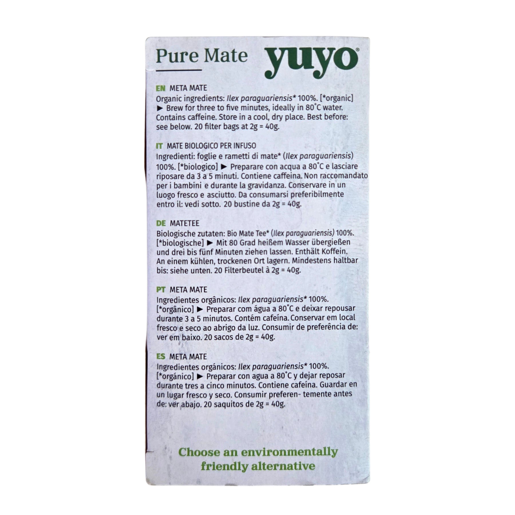 Yuyo Pure Té Mate – 20 Bolsitas Infusión Mate Bio_1
