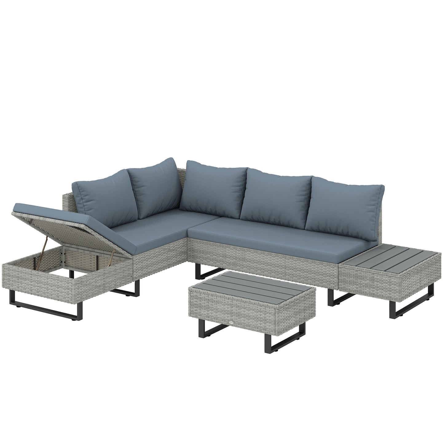 Outsunny Conjunto De Jardín De Ratán De 3 Piezas Respaldo Ajustable Gris_0