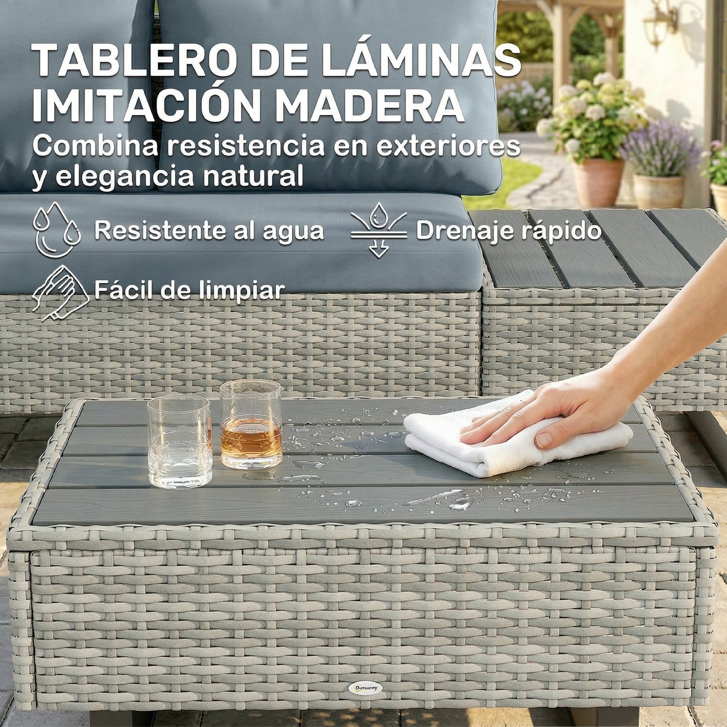 Outsunny Conjunto De Jardín De Ratán De 3 Piezas Respaldo Ajustable Gris_5