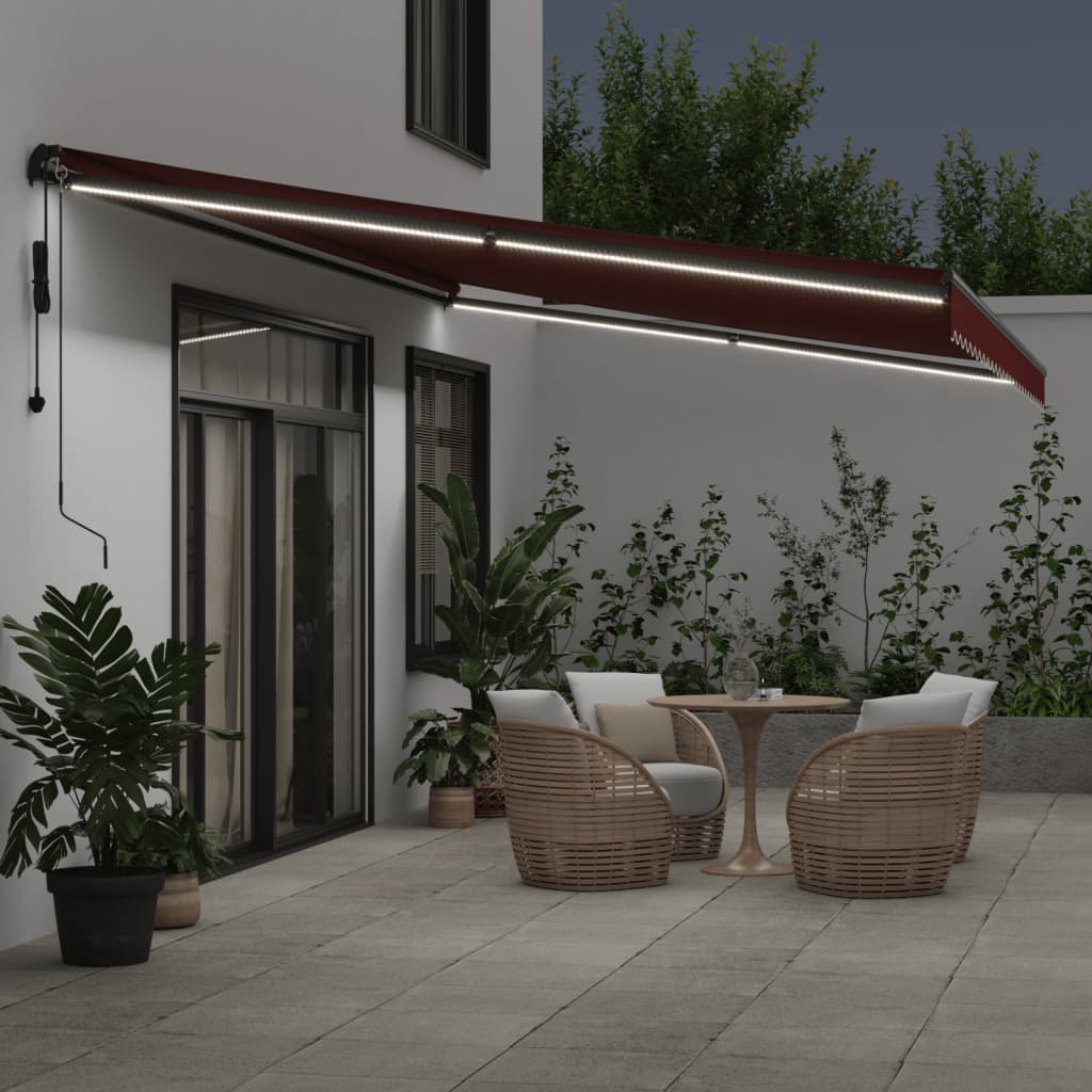 Toldo Retráctil Automático Con Luces Led Burdeos 600x350 Cm_2