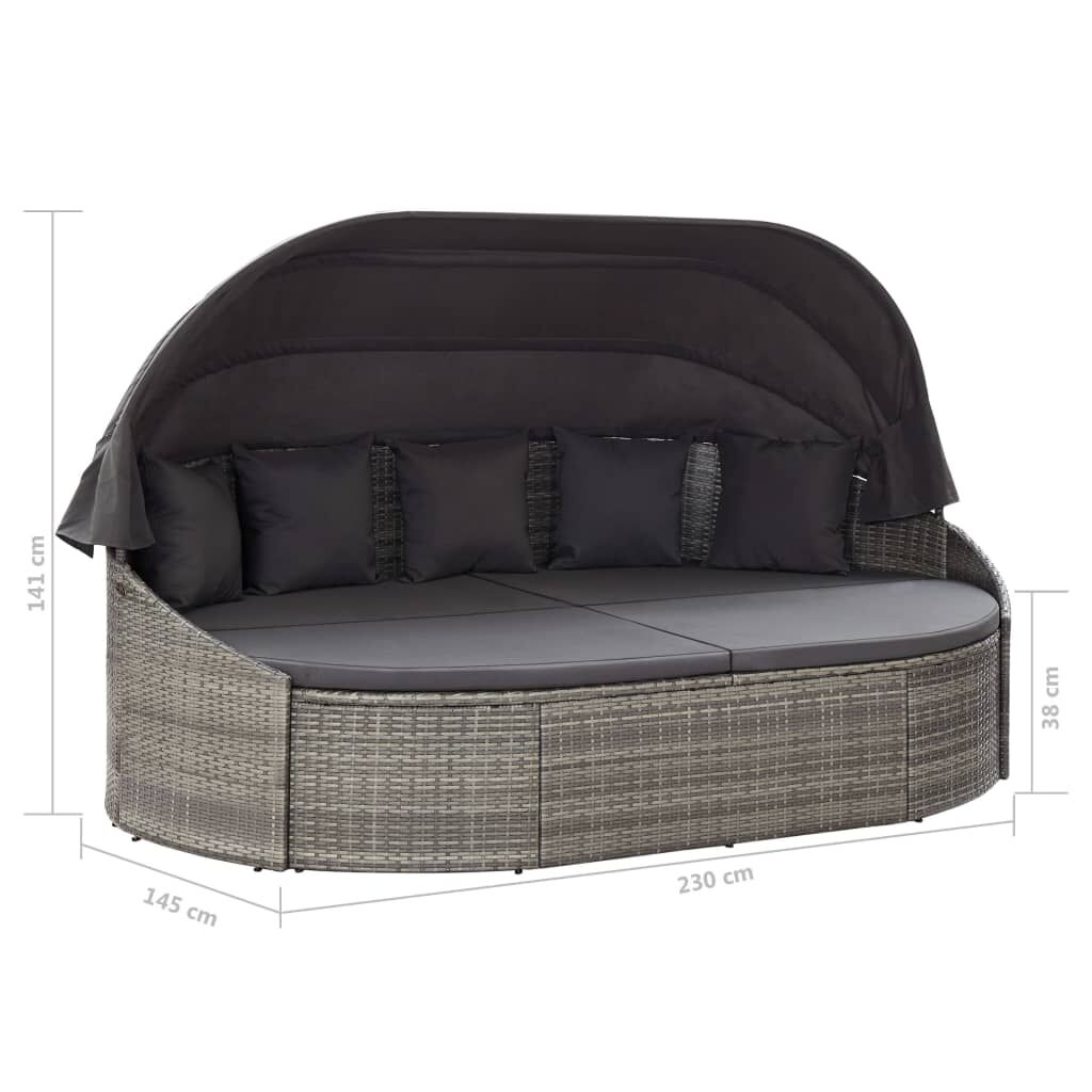 Vidaxl Tumbona De Jardín Con Dosel De Ratán Sintético Gris_2