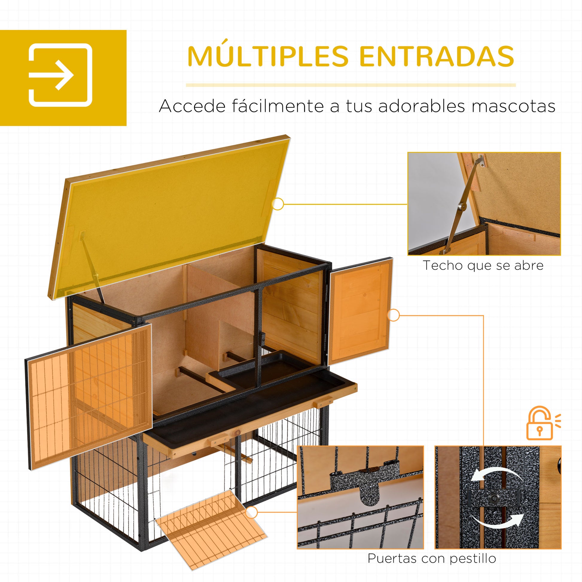 Pawhut Conejera De Exterior Madera 2 Pisos Rampa Bandeja Extraíble Puerta_4