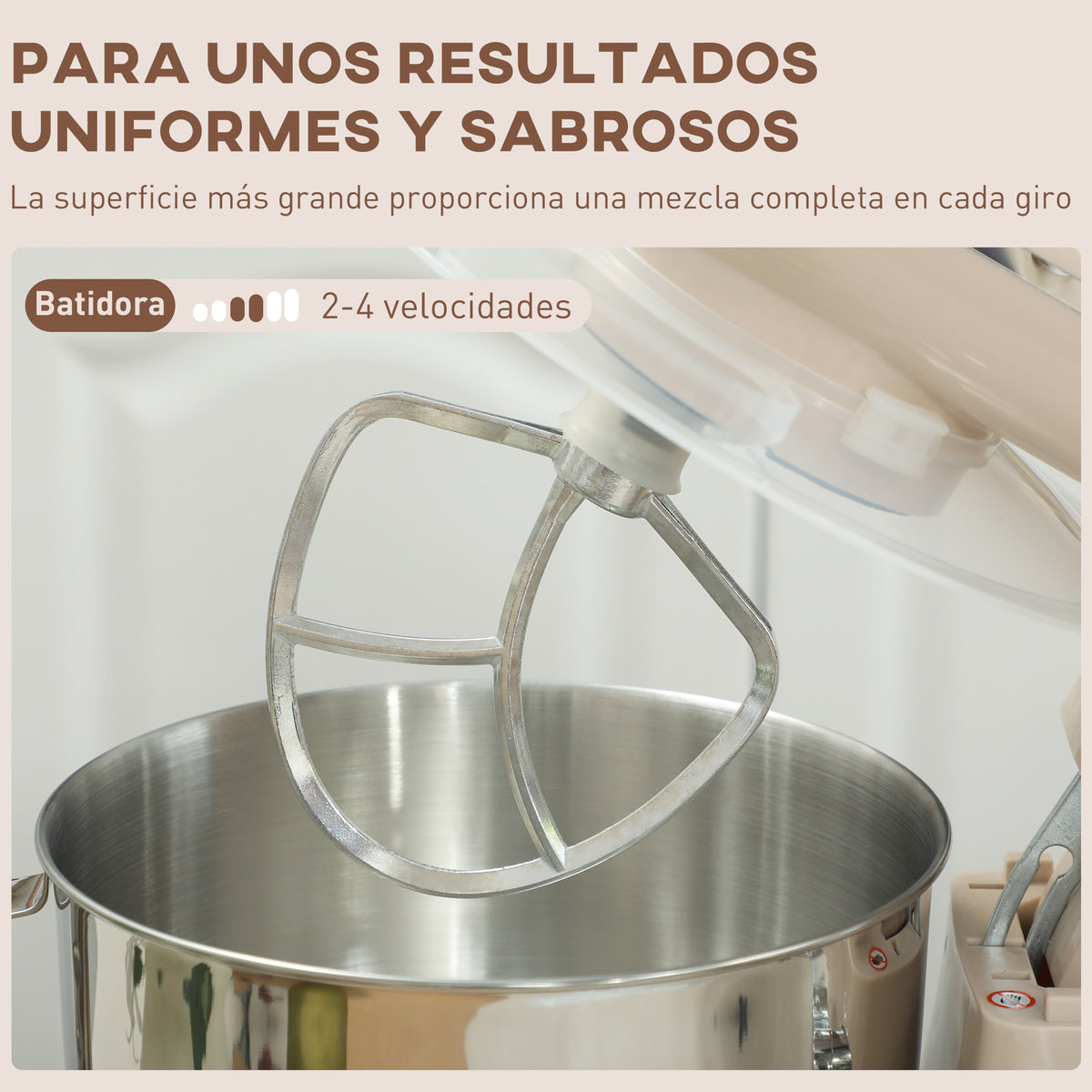 Homcom Batidora Amasadora 4,5l 1300w 6 Velocidades Beige_5