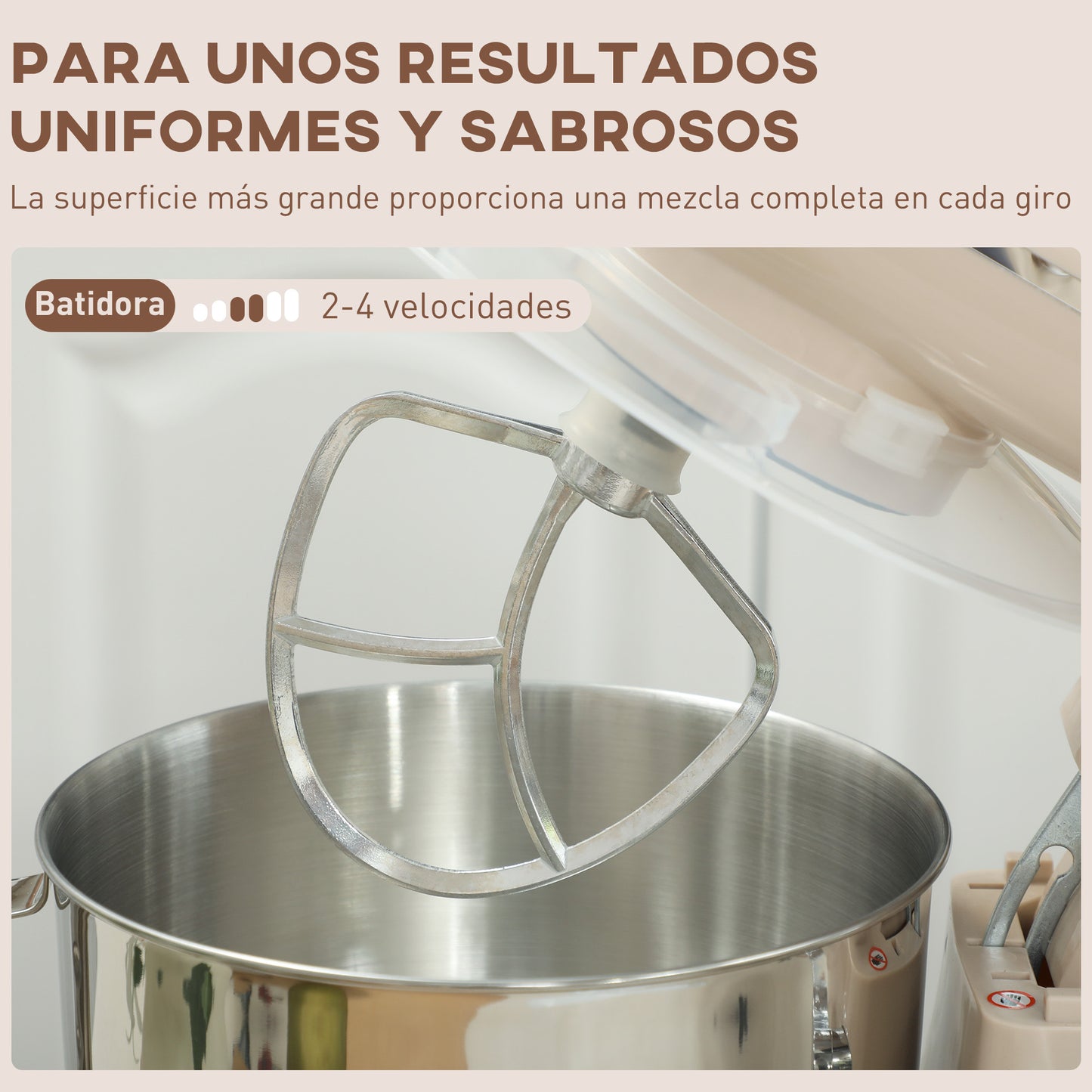 Homcom Batidora Amasadora 4,5l 1300w 6 Velocidades Beige_5
