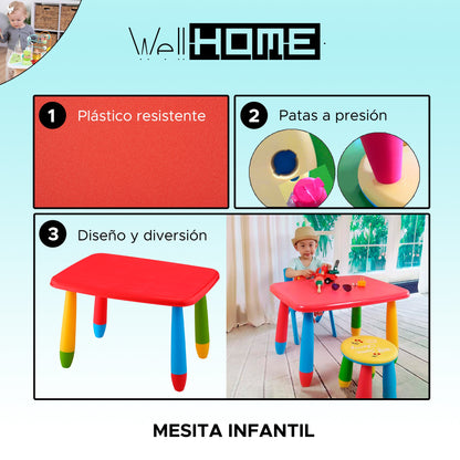 Mesita Infantil Rectangular Roja, Y 2 Sillas