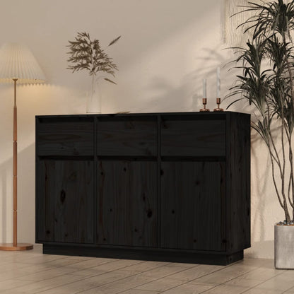 Aparador De Madera Maciza De Pino Negro 110x34x75 Cm / Vetonek_1