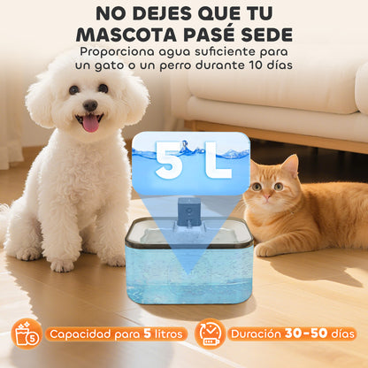 Pawhut Fuente Para Gatos De Acero Inoxidable 5l Súper Silencioso Con Luz Led_5