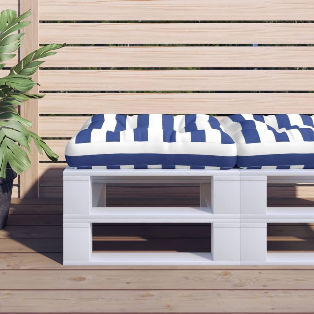 Vidaxl Cojín Para Palés Tela A Rayas Azul Y Blanco 60x60x12 Cm_1