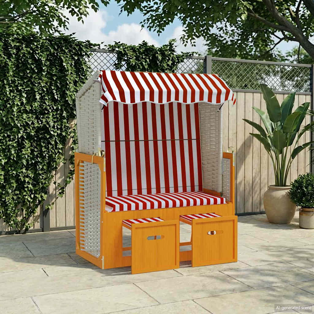 Silla Playa Strandkorb Dosel Ratán Sintético Madera Rojo Blanco_1