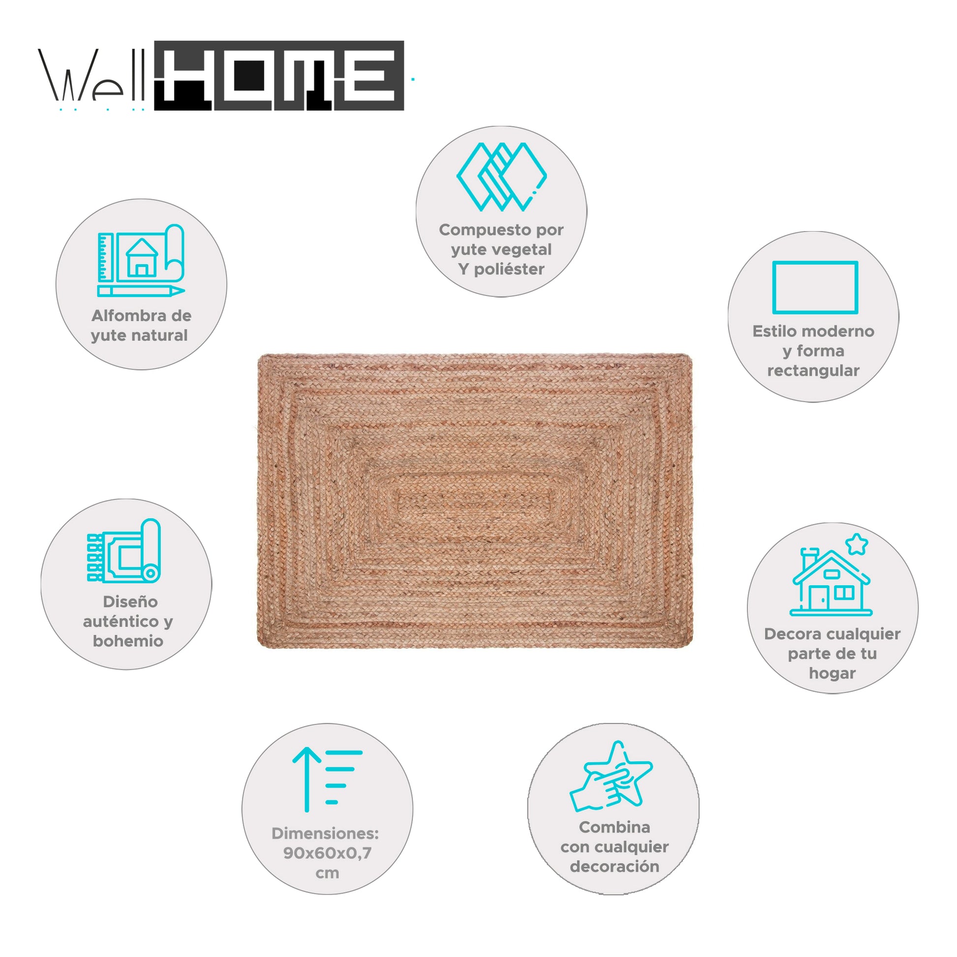 Wellhome Alfombra Yute Historia Natural 60x90cm
