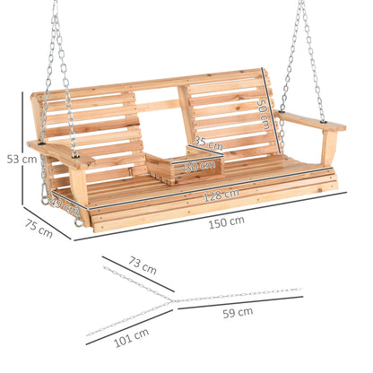 Outsunny Banco Columpio Con Mesa De Centro Plegable 150x75x53 Cm Natural_2