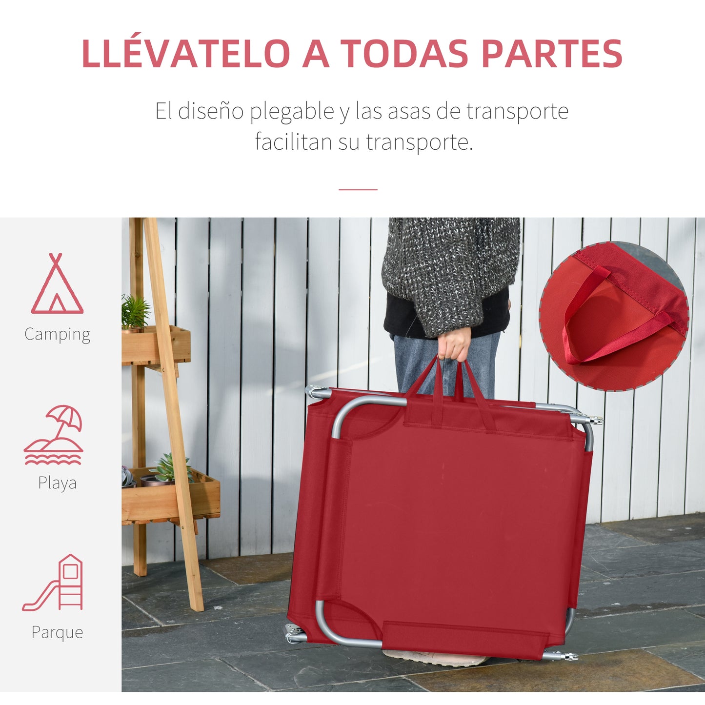 Outsunny Tumbona Plegable Respaldo Ajustable En 5 Niveles 187x55x24 Cm Burdeos_4