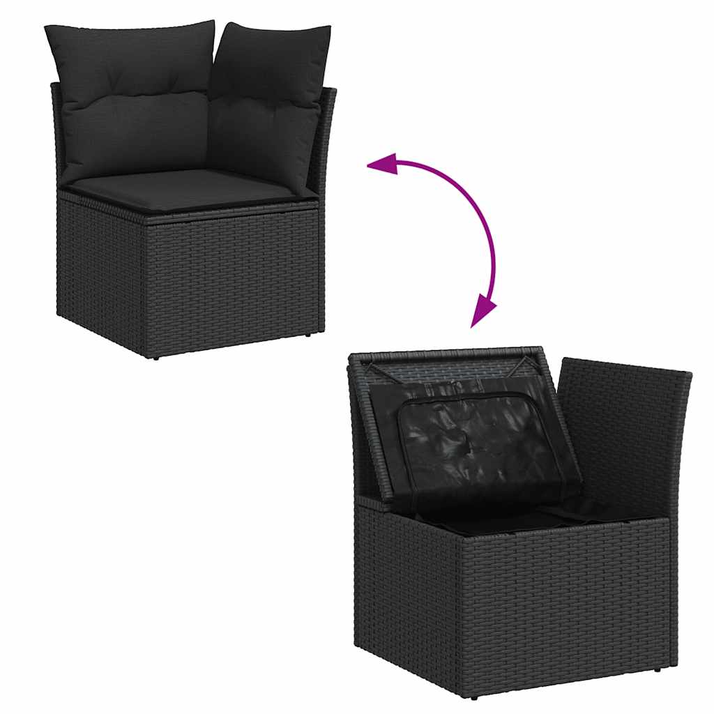 Set Sofás Jardín Y Cojines 9 Pzas Ratán Sintético Acacia Negro / Vetonek_2