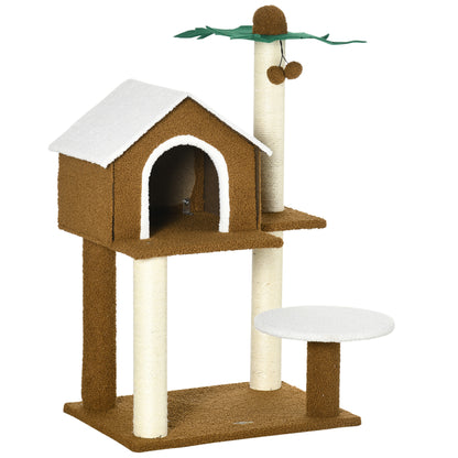 Pawhut Árbol Rascador Para Gatos 89 Cm Con Caseta Poste Forma De Coco De Sisal_0