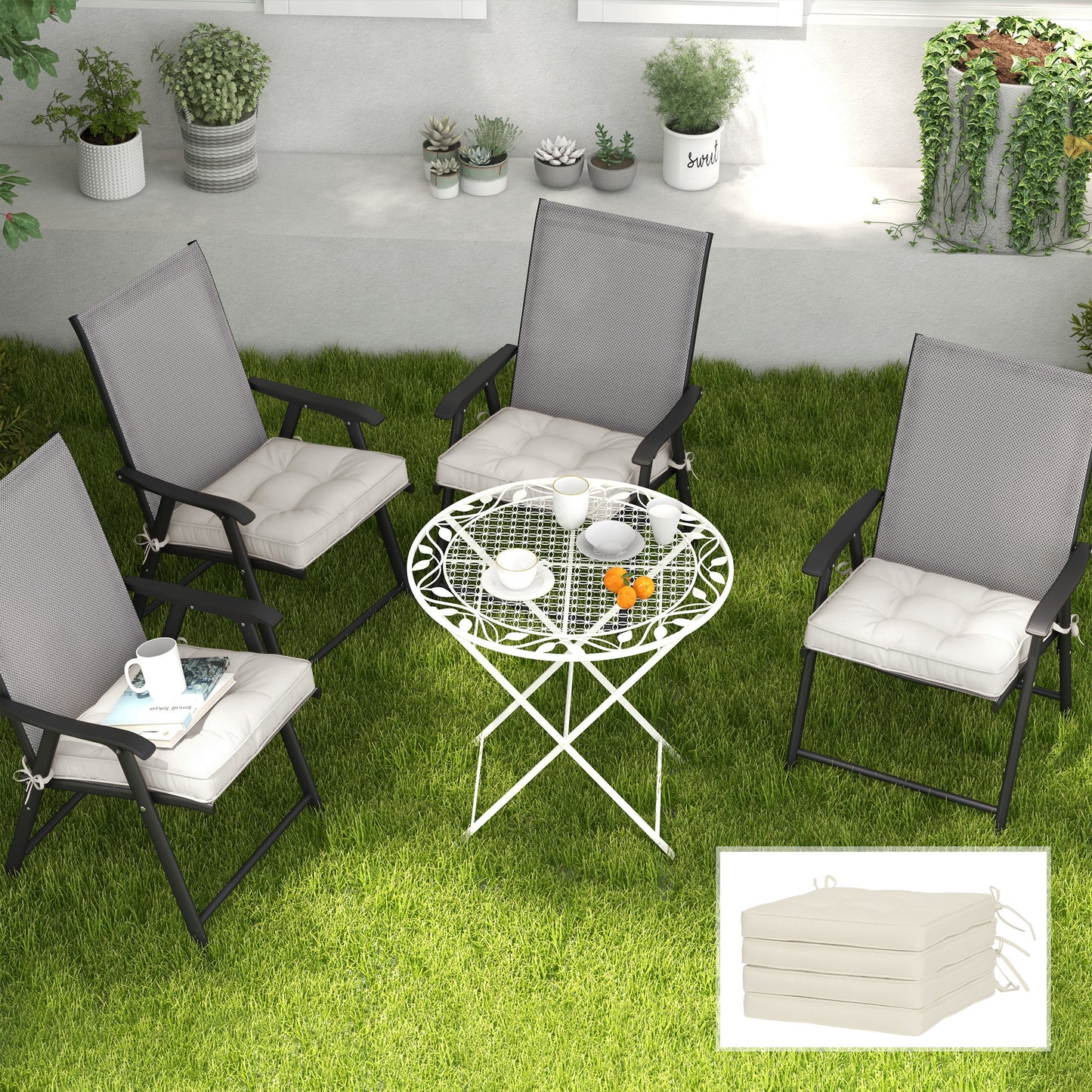 Outsunny Conjunto De Cojines Para Sillas De Comedor 42x42x5 Cm Crema_1
