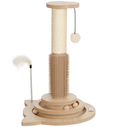 Pawhut Poste Rascador Para Gatos 49 Cm Con Carril Giratorio Con Bolas Roble_0