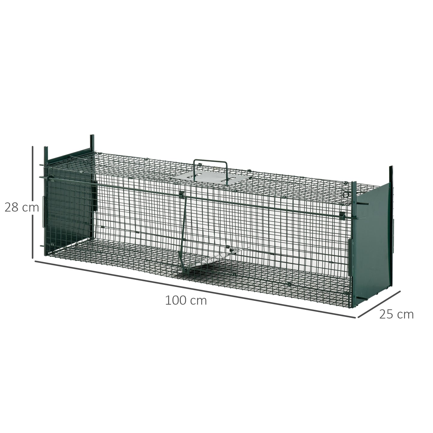 Pawhut Trampa Para Atrapar Animales Vivos Con 2 Puertas Asa 100x25x28 Cm Verde_2