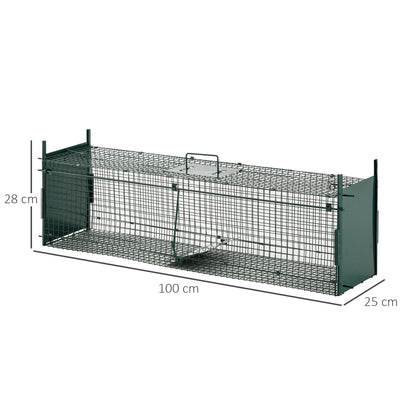 Pawhut Trampa Para Atrapar Animales Vivos Con 2 Puertas Asa 100x25x28 Cm Verde_2