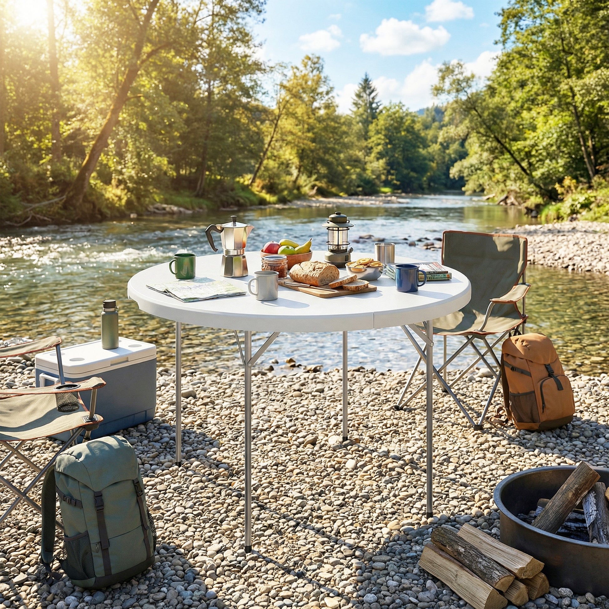 Outsunny Mesa Plegable Camping Portátil Ligera 120x120x74 Cm Blanco_3