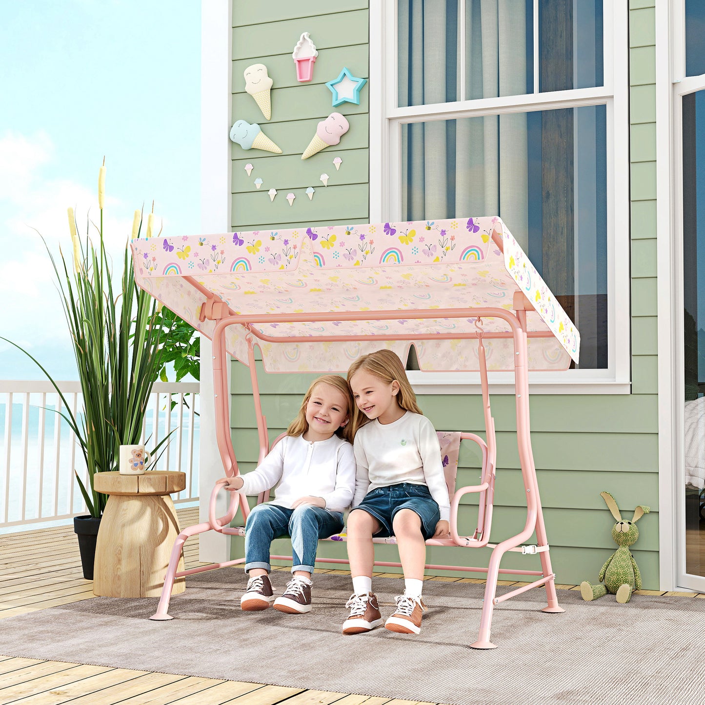 Aiyaplay Columpio De Jardín Exterior Para Niños De +3 Años 112x75x120 Cm Rosa_1