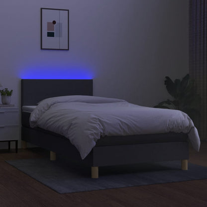 Cama Box Spring Colchón Y Luces Led Tela Gris Oscuro 100x200 Cm / Vetonek_1
