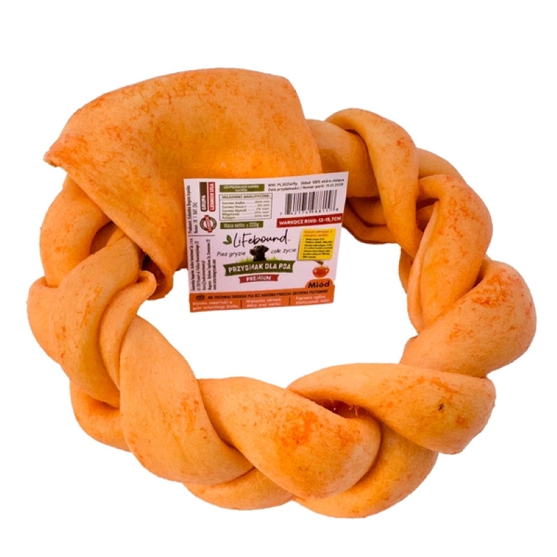 Lifebound - Hueso Masticable Natural para Perros de Piel de Ternera en Forma de Trenza con Sabor a Miel - 6 Piezas - L