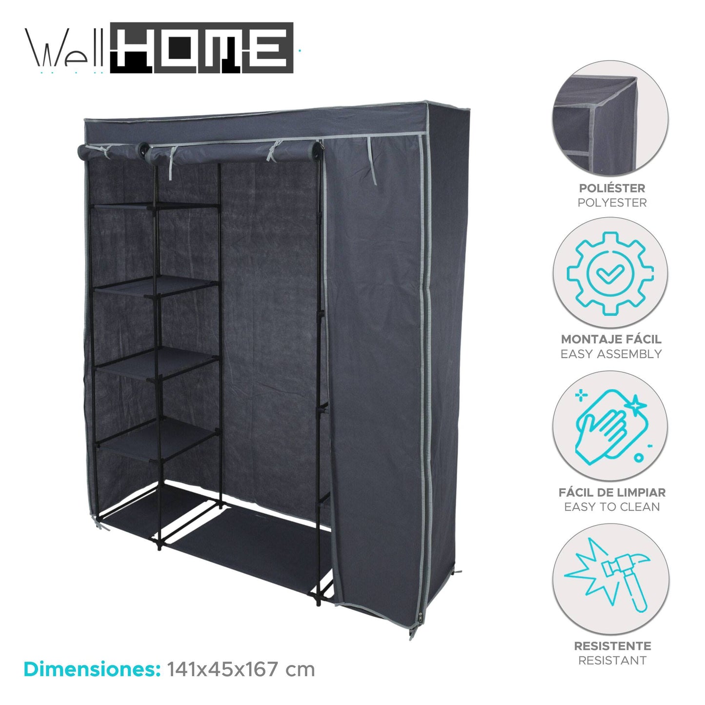 Well Home Armario De Almacenaje Camping Con Estantes Color Gris 141x45x167cm