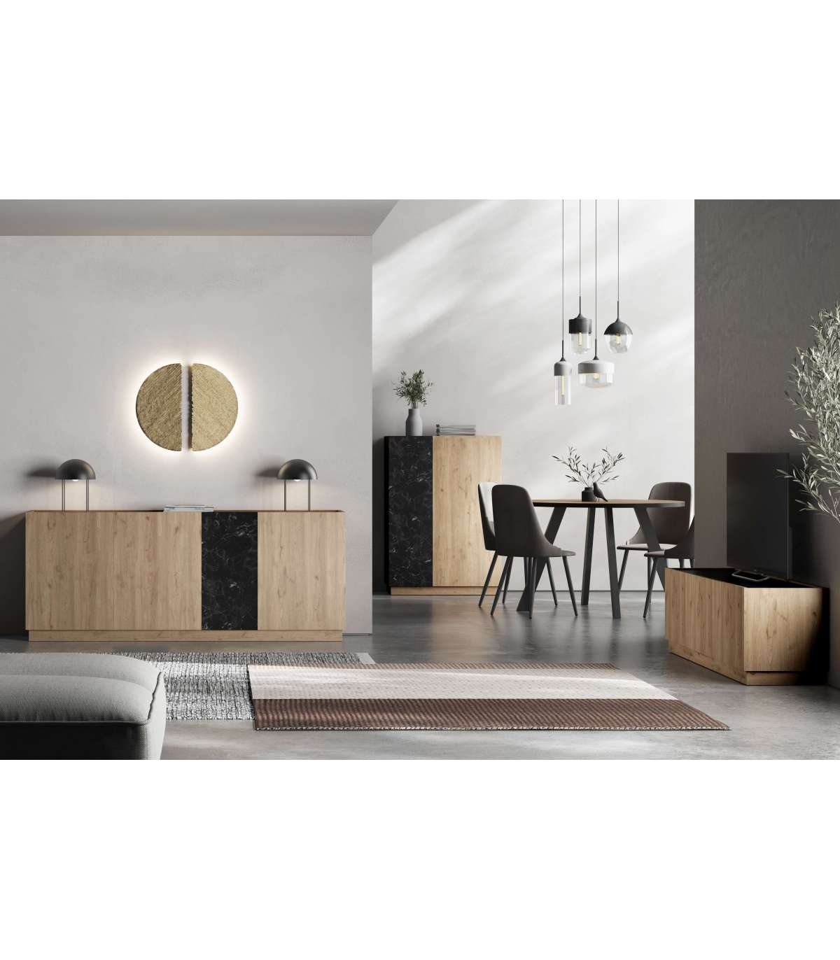 Mueble Auxiliar Alto 2 Puertas Duero Acabado Sepet/marmol, 127cm(alto) 90cm(ancho) 41.8cm(_1