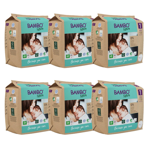 Pack 6 x Bambo Nature pañales T1 (2-4g) 22 uds